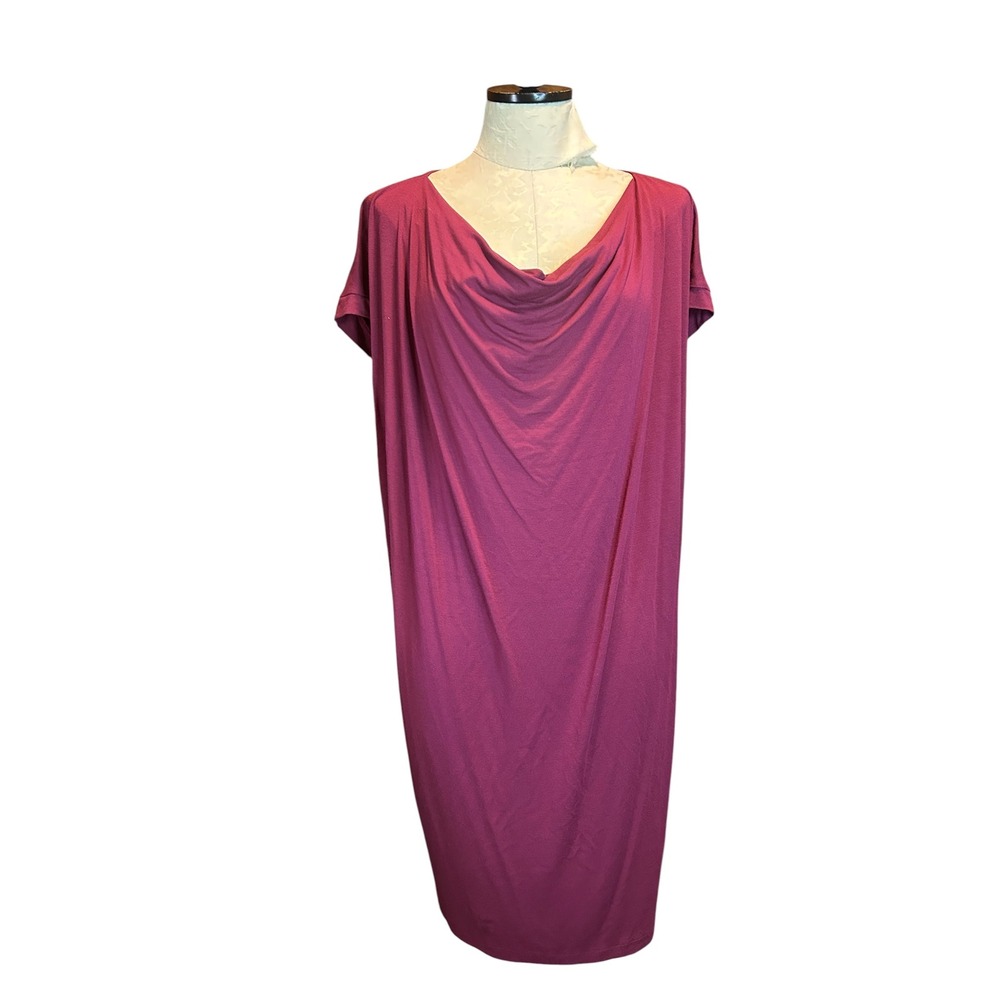 Eileen Fisher Draped Medium Berry Purple Cowl Neck Rayon Lycra Shift Dress M